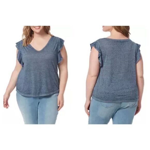 Womens Jessica Simpson Indigo Flutter Sleeve Tissue Tee Shirt - Sz 3X - Picture 1 of 2